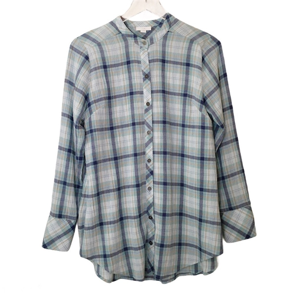 J JILL Plaid Button-Front Shirttail Tunic Top Size XS